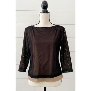 Vintage Y2K Mesh Boatneck 3/4 Sleeve Top